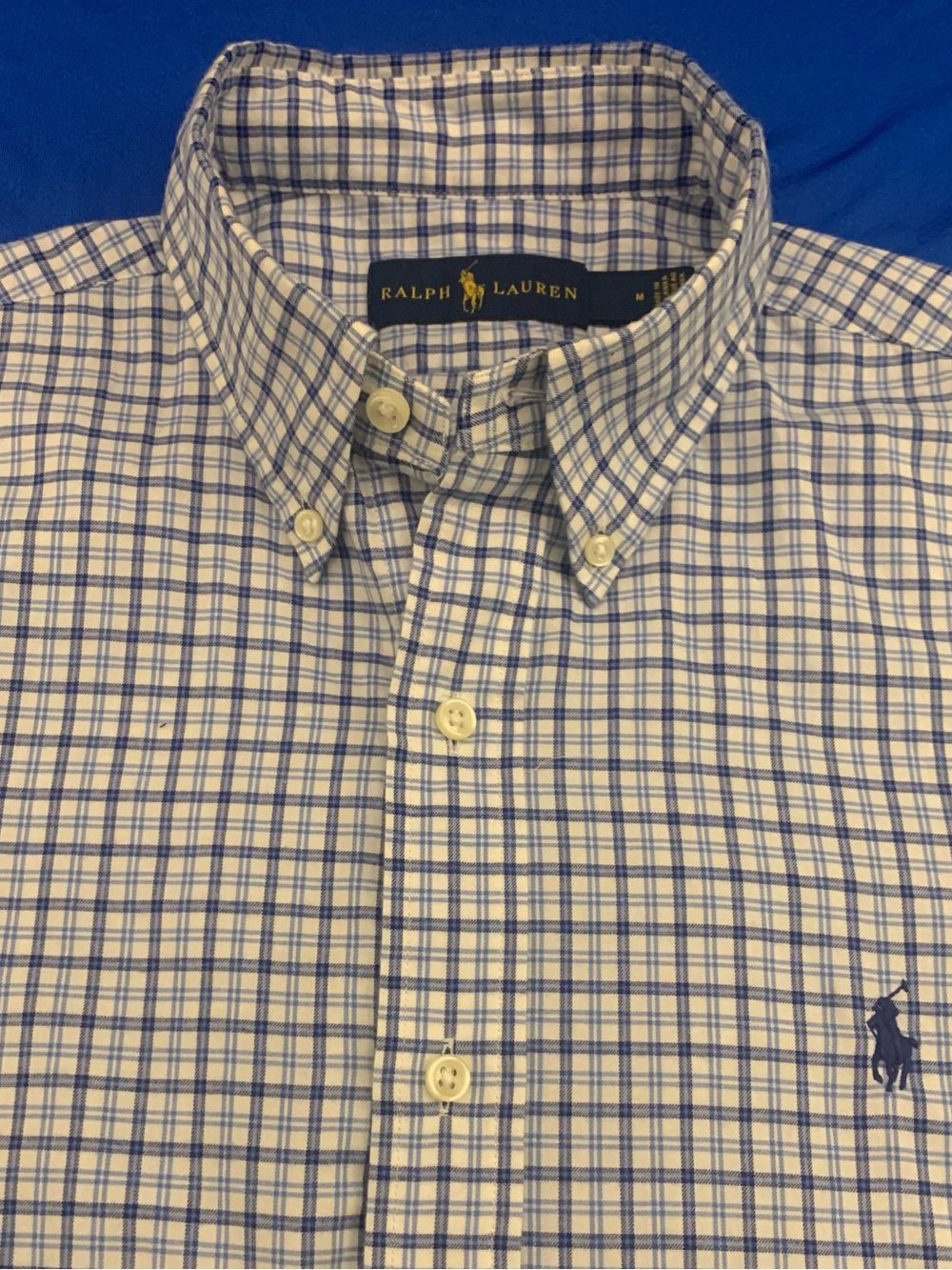 RALPH LAUREN LS White w Blue All Cotton Shirt